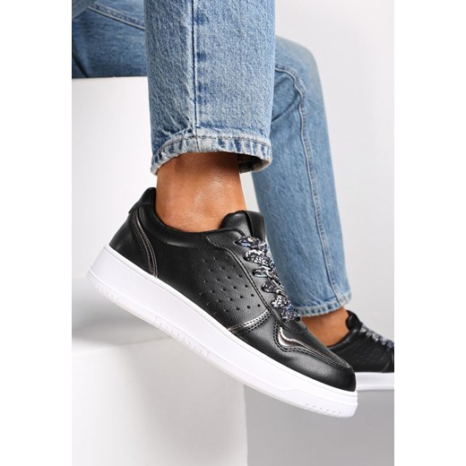 Czarne Sneakersy z Kolorowymi Sznurówkami i Metalicznymi Wstawkami Lania Renee 39 renee.pl