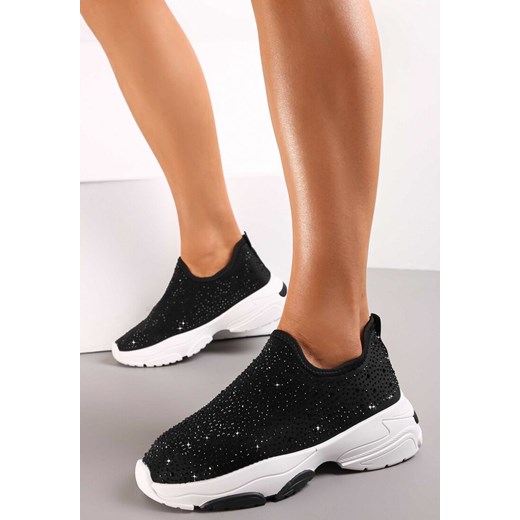 Czarne Wsuwane Sneakersy Zdobione Drobnymi Cyrkoniami Alitria ze sklepu renee.pl w kategorii Buty sportowe damskie - zdjęcie 173166894