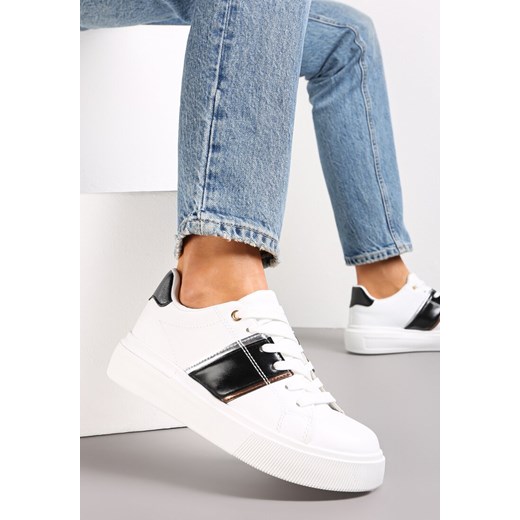 Biało-Czarne Sneakersy na Niskiej Platformie z Metalicznymi Wstawkami Tommu ze sklepu renee.pl w kategorii Buty sportowe damskie - zdjęcie 173167362