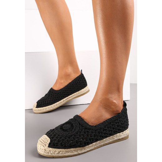 Czarne Espadryle na Plecionej Podeszwie z Ażurową Cholewką przed Kostkę Olloh ze sklepu renee.pl w kategorii Espadryle damskie - zdjęcie 173168002