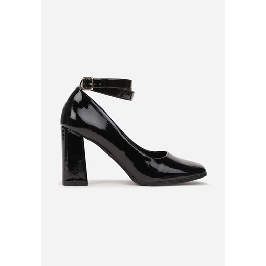 Czarne Lakierowane Czółenka na Słupkowym Obcasie z Kwadratowym Noskiem Stethy Renee 36 renee.pl