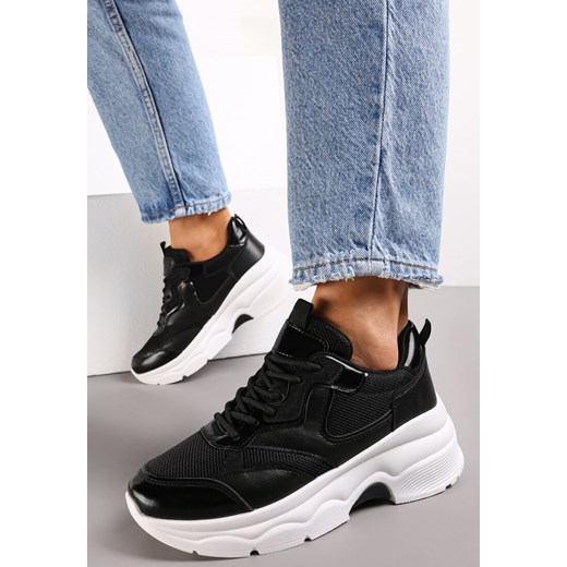 Czarne Sneakersy na Grubej Podeszwie ze Wstawkami z Perforacją Lanya ze sklepu renee.pl w kategorii Buty sportowe damskie - zdjęcie 173169113