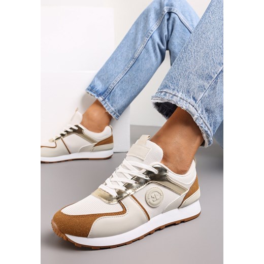 Beżowe Sznurowane Sneakersy z Cholewką przed Kostkę Noleta ze sklepu renee.pl w kategorii Buty sportowe damskie - zdjęcie 173169192