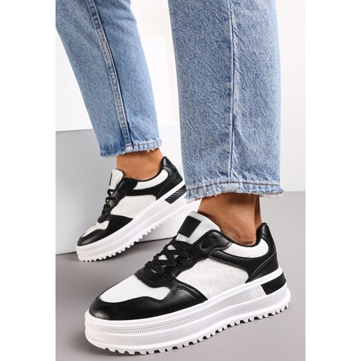 Czarne Sznurowane Sneakersy z Brokatem  na Grubej Podeszwie z Wycięciami Amena ze sklepu renee.pl w kategorii Buty sportowe damskie - zdjęcie 173169212
