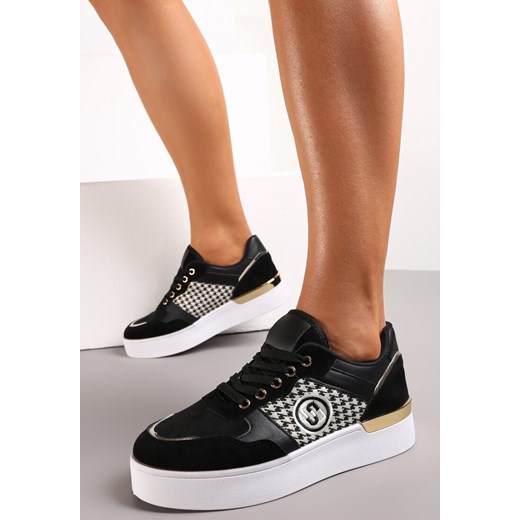 Czarne Sznurowane Sneakersy na Grubej Podeszwie z Ozdobną Wstawką Minsa Renee 39 renee.pl