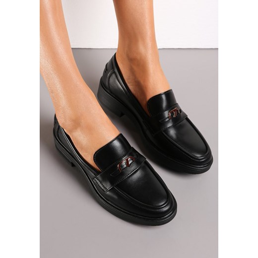 Czarne Mokasyny z Klamerką i Wkładką ze Skóry Naturalnej Benilard Renee 38 renee.pl