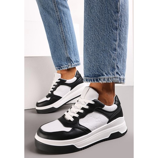 Czarno-Białe Sneakersy Sznurowane na Grubej Podeszwie Ainne ze sklepu renee.pl w kategorii Buty sportowe damskie - zdjęcie 173172281