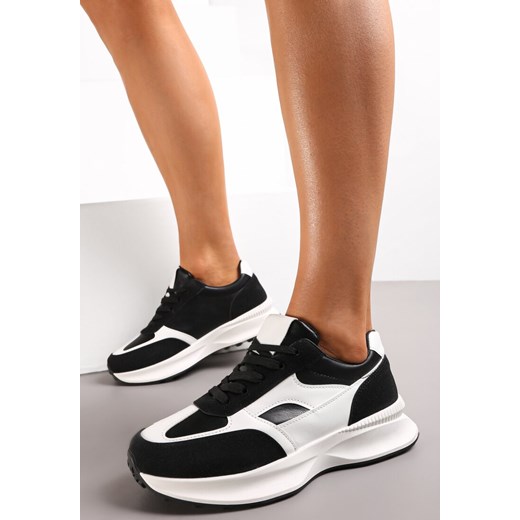 Czarne Sznurowane Sneakersy przed Kostkę na Grubej Podeszwie z Wycięciami Karia ze sklepu renee.pl w kategorii Buty sportowe damskie - zdjęcie 173172312