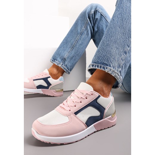 Beżowo-Różowe Sneakersy przed Kostkę z Metaliczną Wstawką Anastali ze sklepu renee.pl w kategorii Buty sportowe damskie - zdjęcie 173174384