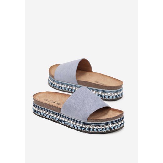 Niebieskie Klapki z Szerokim Paskiem na Podeszwie z Nitami Siyode Renee 39 renee.pl