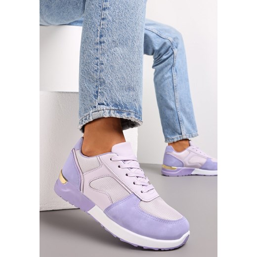 Fioletowe Sneakersy na Grubej Podeszwie z Metaliczną Wstawką Leesa Renee 38 renee.pl