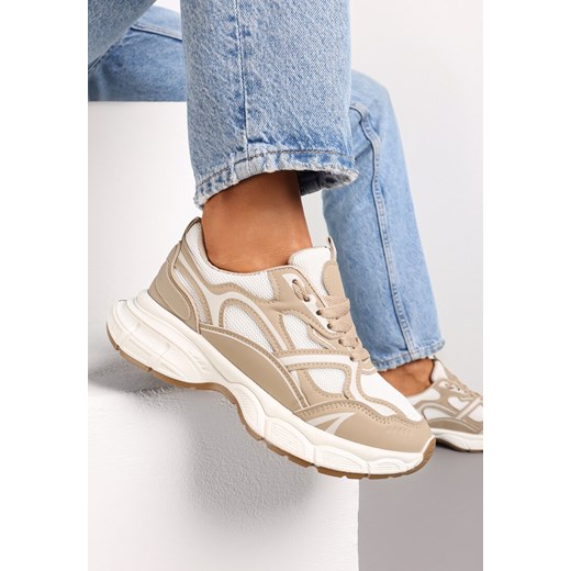 Ciemnobeżowe Sneakersy na Masywnej Podeszwie Ozdobione Siateczkowymi Wstawkami Malica ze sklepu renee.pl w kategorii Buty sportowe damskie - zdjęcie 173176003