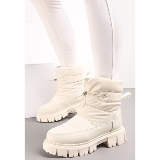 Beżowe Śniegowce na Niskiej Platformie z Ozdobnym Pikowaniem i Ściągaczem Raballa ze sklepu renee.pl w kategorii Śniegowce damskie - zdjęcie 173176082