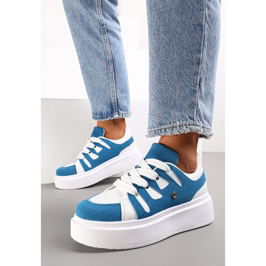 Biało-Niebieskie Sneakersy na Grubej Podeszwie przed Kostkę Alisis ze sklepu renee.pl w kategorii Buty sportowe damskie - zdjęcie 173177522