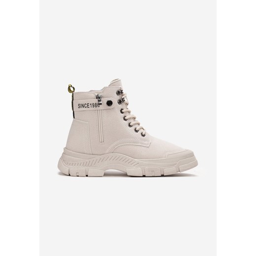 Beżowe Sznurowane Botki Traperki na Grubej Podeszwie Trewenna Renee 40 renee.pl