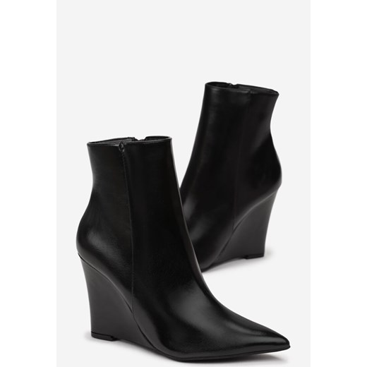 Czarne Botki z Noskiem w Szpic na Cienkim Wysokim Koturnie Zepinera Renee 38 renee.pl