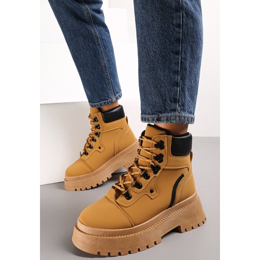 Brązowe Traperki na Platformie Leuna ze sklepu renee.pl w kategorii Workery damskie - zdjęcie 173180080