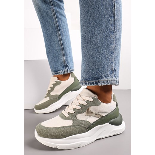 Zielone Sneakersy na Grubej Podeszwie z Ozdobnymi Wstawkami Alechan ze sklepu renee.pl w kategorii Buty sportowe damskie - zdjęcie 173180260