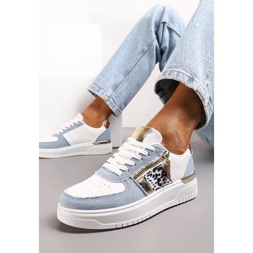 Biało-Niebieskie Sneakersy przed Kostkę z Suwakiem i Metaliczną Wstawką Ludovico ze sklepu renee.pl w kategorii Buty sportowe damskie - zdjęcie 173180741