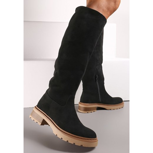 Czarne Płaskie Kozaki z Futerkiem Typu Baranek Wewnątrz Caliares ze sklepu renee.pl w kategorii Kozaki damskie - zdjęcie 173181192