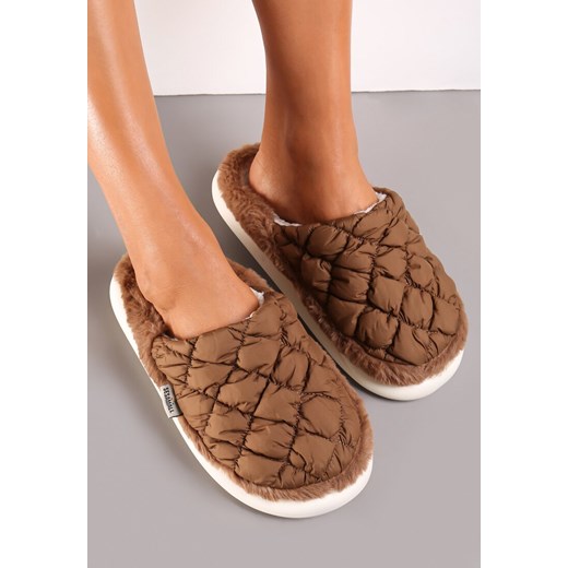 Brązowe Eleganckie Kapcie Pikowane na Niskiej Platformie Tavemene Renee 38-39 renee.pl
