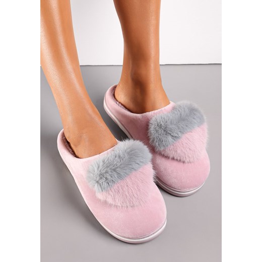 Różowe Kapcie z Pomponem w Kształcie Serduszka z Futerka Rafima Renee 36-37 renee.pl