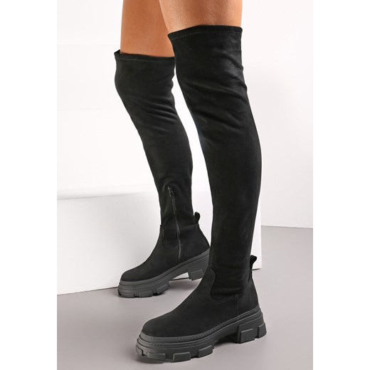 Czarne Kozaki na Grubej Podeszwie za Kolano Nimva ze sklepu renee.pl w kategorii Kozaki damskie - zdjęcie 173183171