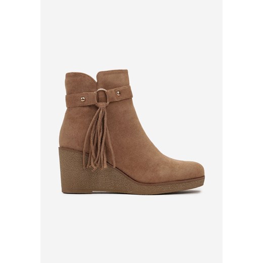Brązowe Botki na Koturnie z Ozdobnym Paskiem i Chwostami Tsaria Renee 37 renee.pl