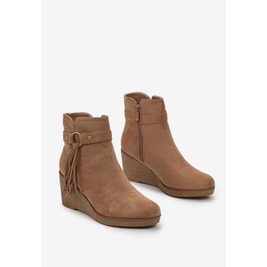 Brązowe Botki na Koturnie z Ozdobnym Paskiem i Chwostami Tsaria Renee 36 renee.pl