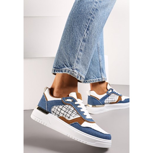 Granatowe Sneakersy Ozdobione Wstawką z Tweedowego Materiału Saini ze sklepu renee.pl w kategorii Buty sportowe damskie - zdjęcie 173184794