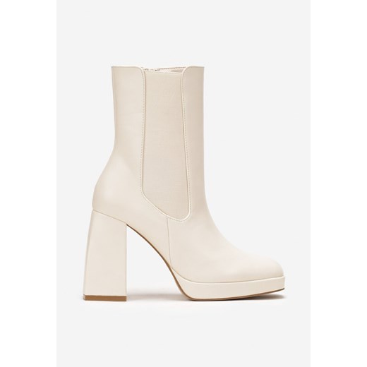 Beżowe Botki na Słupku i Niskiej Platformie Lavra Renee 41 renee.pl