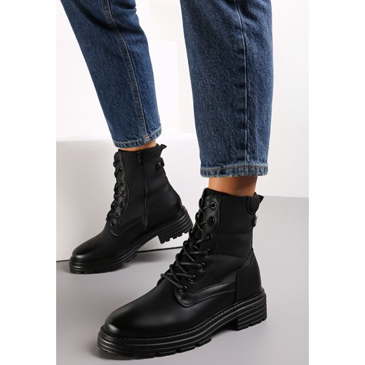 Czarne Botki w Stylu Workerów Grunge Lenikka Renee 39 renee.pl