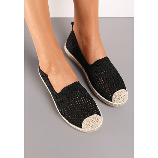 Czarne Ażurowe Espadryle Ozdobione Plecionką na Podeszwie i Nosku Tarniesa ze sklepu renee.pl w kategorii Espadryle damskie - zdjęcie 173185362
