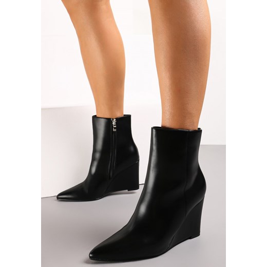 Czarne Botki na Koturnie ze Szpiczastym Noskiem Jelanie Renee 39 renee.pl