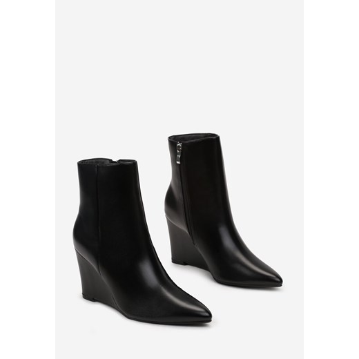 Czarne Botki na Koturnie ze Szpiczastym Noskiem Jelanie Renee 38 renee.pl