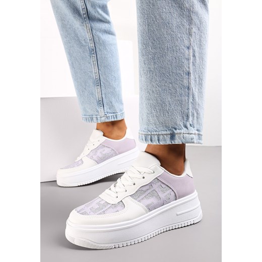 Biało-Fioletowe Sneakersy na Niskiej Platrofmie z Brokatowymi Wstawkami Enollas ze sklepu renee.pl w kategorii Buty sportowe damskie - zdjęcie 173186621