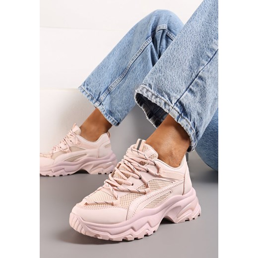 Różowe Sneakersy na Masywnej Podeszwie z Siateczkowym Wstawkami i Ozdobnymi Sznurówkami Ollavia ze sklepu renee.pl w kategorii Buty sportowe damskie - zdjęcie 173187173