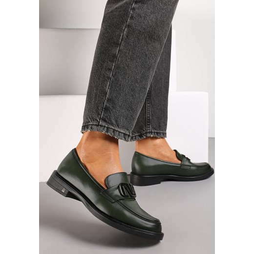 Zielone Mokasyny z Klamerką i Wkładką ze Skóry Naturalnej Zephysa Renee 39 renee.pl