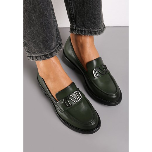 Zielone Mokasyny z Klamerką i Wkładką ze Skóry Naturalnej Zephysa Renee 39 renee.pl