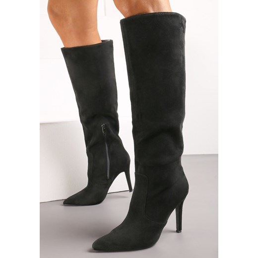 Czarne Kozaki przed Kolano na Szpilce z Noskiem w Szpic Modara ze sklepu renee.pl w kategorii Kozaki damskie - zdjęcie 173187793