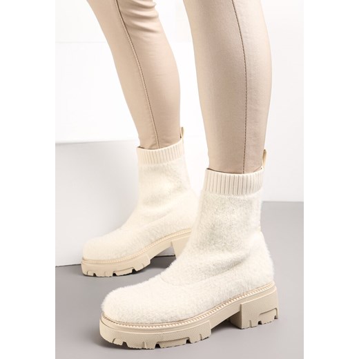 Beżowe Botki na Grubej Podeszwie z Elastyczną Cholewką Kirel Renee 37 renee.pl