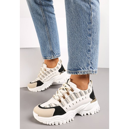 Beżowo-Czarne Sneakersy przed Kostkę na Platformie Sparkani Renee 37 renee.pl