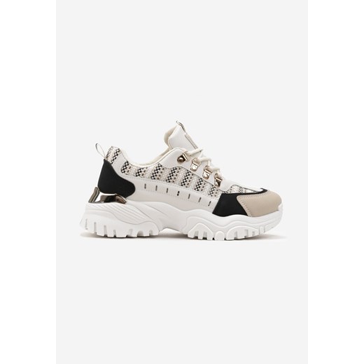 Beżowo-Czarne Sneakersy przed Kostkę na Platformie Sparkani Renee 37 renee.pl