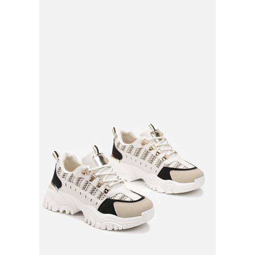 Beżowo-Czarne Sneakersy przed Kostkę na Platformie Sparkani Renee 40 renee.pl