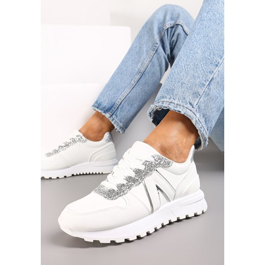 Białe Sneakersy z Brokatem przed Kostkę Skylara ze sklepu renee.pl w kategorii Buty sportowe damskie - zdjęcie 173190060