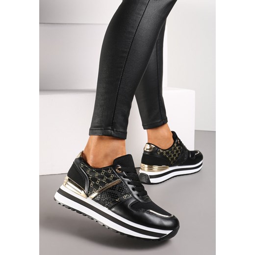 Czarne Sneakersy na Podeszwie z Pianki ze Sznurowaniem i Błyszczącymi Detalami Weline ze sklepu renee.pl w kategorii Buty sportowe damskie - zdjęcie 173191342