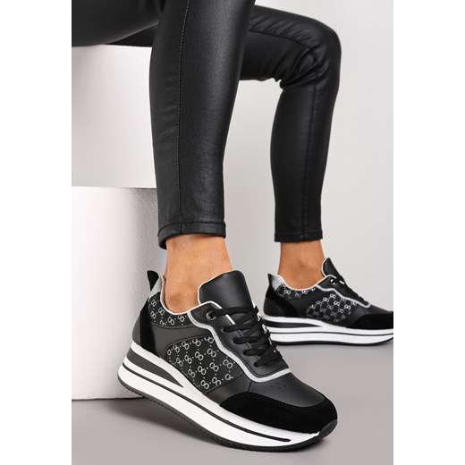 Czarne Sneakersy z Brokatem na Grubej Podeszwie Hilena ze sklepu renee.pl w kategorii Buty sportowe damskie - zdjęcie 173191382