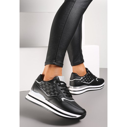 Czarne Sneakersy na Grubej Podeszwie z Metaliczną Wstawką Piria ze sklepu renee.pl w kategorii Buty sportowe damskie - zdjęcie 173191502
