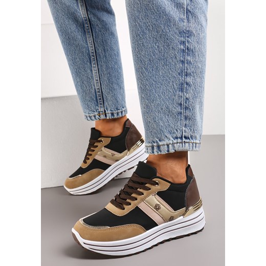 Brązowe Sneakersy z Dekoracyjnymi Wstawkami na Platformie w Paski Letorra ze sklepu renee.pl w kategorii Buty sportowe damskie - zdjęcie 173193604