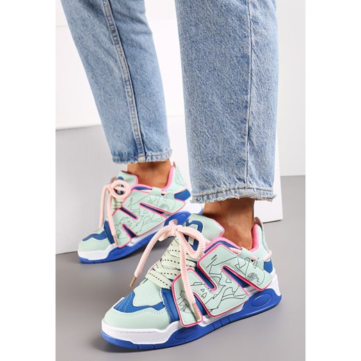 Niebieskie Sneakersy z Podwójnym Wiązaniem i Ozdobną Naszywką Suhren ze sklepu renee.pl w kategorii Buty sportowe damskie - zdjęcie 173193924